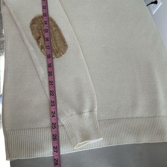 BANANA REPUBLIC Women’s Cream Sequined Elbow Patch Crewneck Sweater Size M - Picture 8 of 9